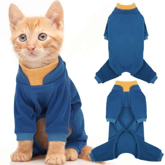 ROZKITCH Sticky Cat Clothes Soft Cat Recovery Suit Stretchy Cat Onesie - Hair Loss Prevention Prevents Licking Body and Leg Wounds After Surgery, Blue, M