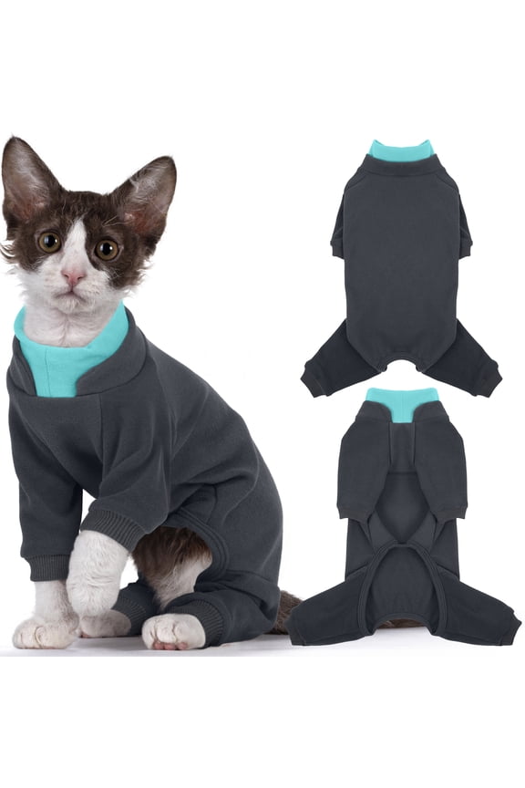Sticky Cat Clothes Soft Cat Recovery Suit Stretchy Cat Onesie - Hair Loss Prevention Prevents Licking Body and Leg Wounds After Surgery, Grey, L