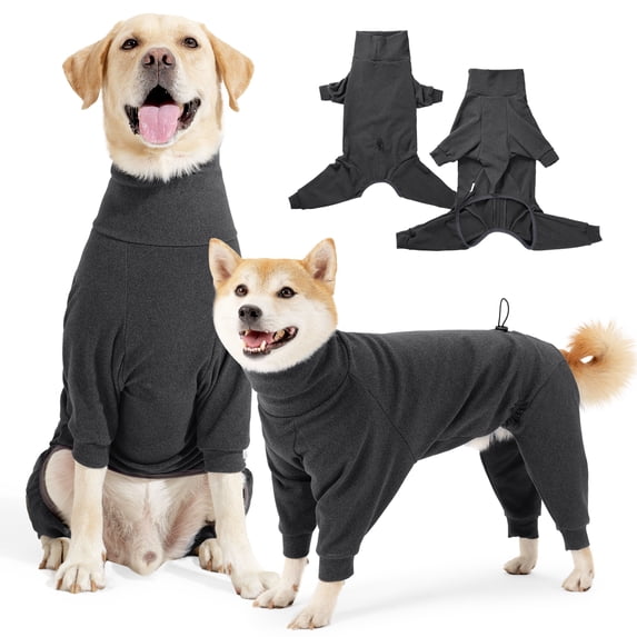 ROZKITCH Turtleneck Dog Sweater with Leash Hole Warm Pajamas Adjustable Pullover Pet Onesie for Fall and Winter Four-Legged Stretchy Dog Winter Coat for Small Medium and Large Dogs,Gray,XS