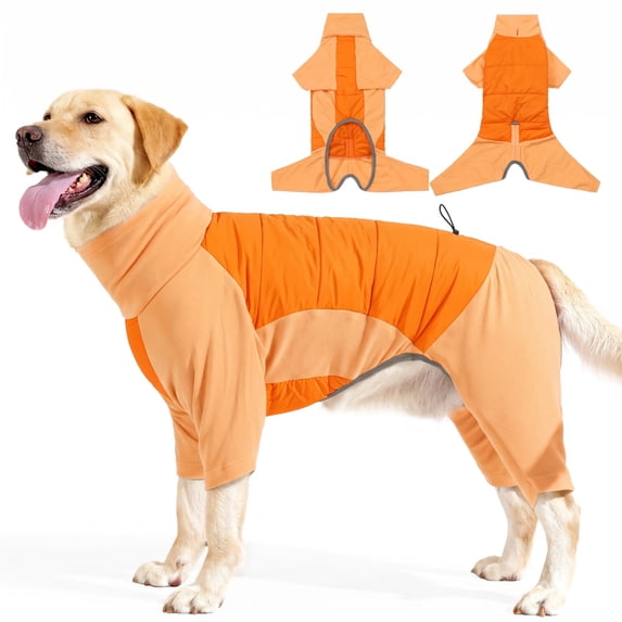 ROZKITCH Warm Dog Winter Coat Windproof Adjustable Turtleneck Fleece Dog Jacket for Halloween and Christmas Pajamas for Medium Dogs,Orange,2XL