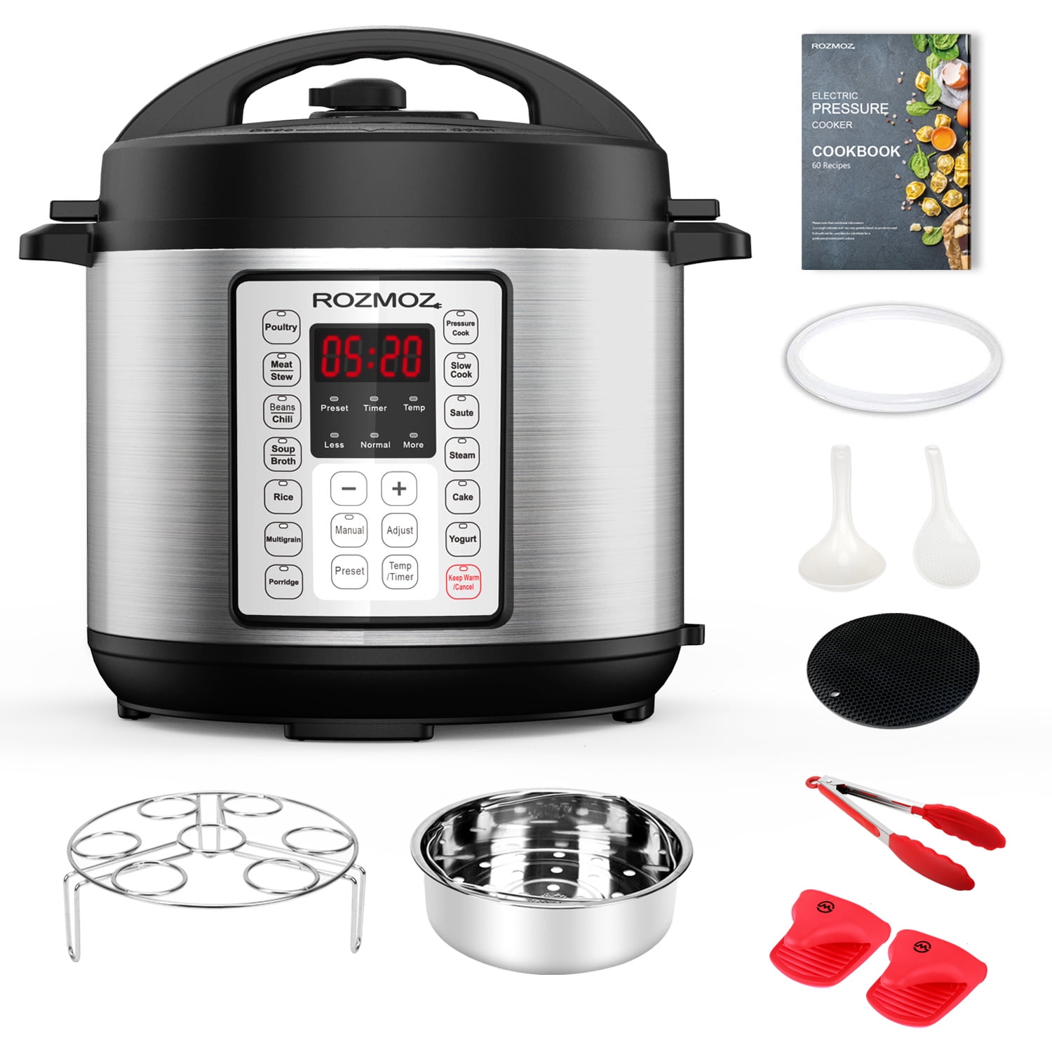 ROZMOZ 6.2 Qt Electric Pressure Cooker with 14 Digital Meal