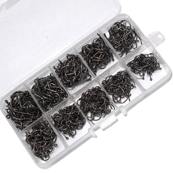 ROZYARD 100/500Pcs Carbon Steel Eyed Fish Hook with Compartment Box Carp Circles Hook Carp Fishings Hook Fishing Accessories