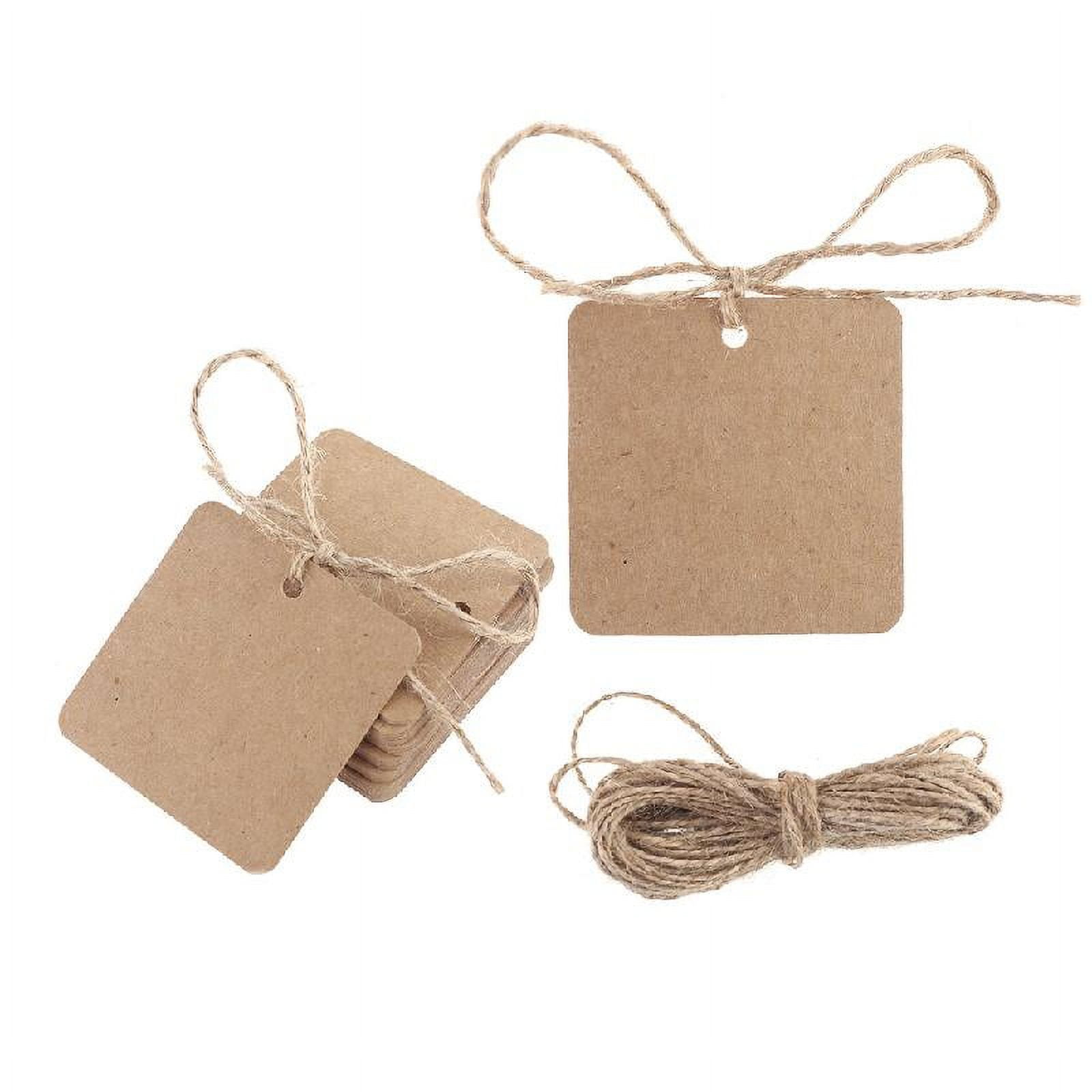 ROZYARD 100pcs Blank Square Kraft Paper Gift Hang Tags Wedding Label Price Card Craft with 10m Jute Twine