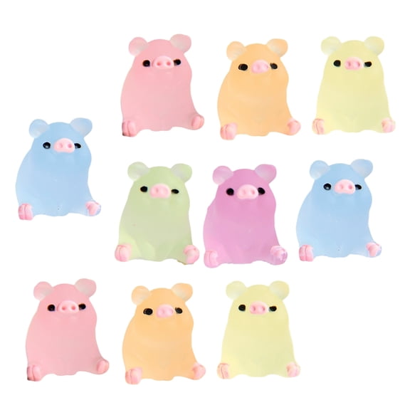 ROZYARD 10PCS Resin Miniature Pig Models With Night Glowing Effect Desk Statues