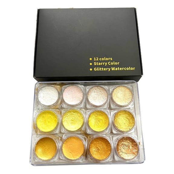 ROZYARD 12 Colors Glitter Watercolor Paints Set Pearlescent Color Beginner Art Set