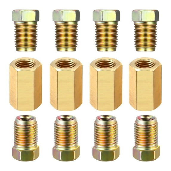 ROZYARD 12Pieces 7/16-24 Threads Brake Line Fittings Assortment for 1/4 Inch Tube (4 Unions, 8 Nuts)