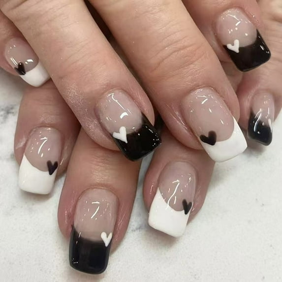 ROZYARD 24 Pcs Heart False Nail French Press On Nail Valentines Day Acrylic Nail