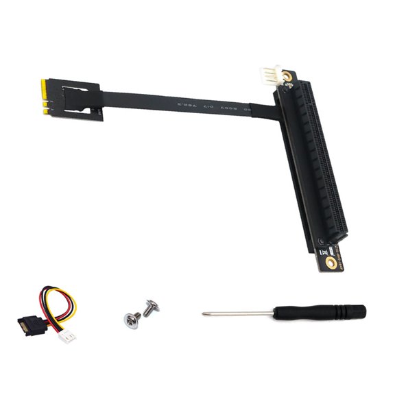 ROZYARD 25cm M.2 A+E Key NGFF to PCIE 16X 270 Degree Risers Cable with 6Pin Power for Computer Interfaces Adapter