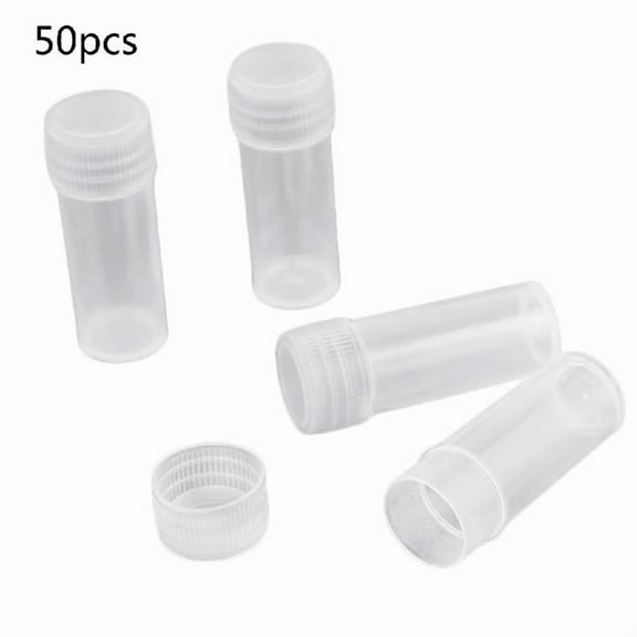 ROZYARD 50 Pcs 5ml Plastic Sample Bottle Small Barrel Test Tube Vials Storage Container