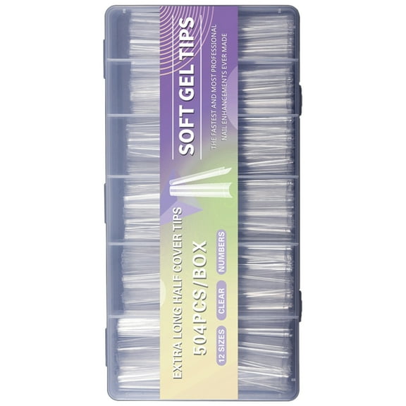ROZYARD 504x Extra Long Full Cover Tips Clear Nail Tips Soft Gels Tips for Nail Salons