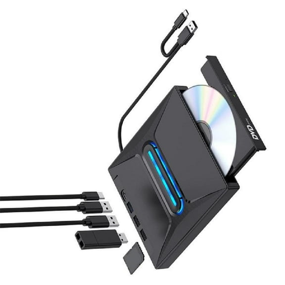 ROZYARD 7 in 1 Multifunction External Disc Burning USB3.0 TypeC External Disk Drive For Desktop Laptop Support Multiple Systems