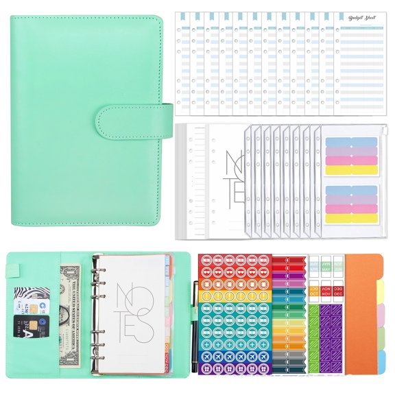 ROZYARD A6 Leather Notepad Set Binder Budget Planner Kit Portable Journal for Women Men