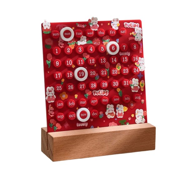 ROZYARD ABS Permanent Calendar with Wood Base Permanent Calendar Countdown Reminder with Month Week Date Display for Office Desk