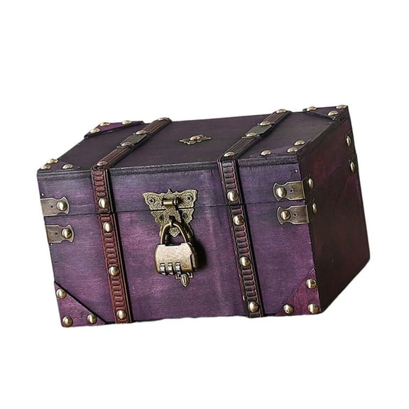 ROZYARD Antique Inspires Locking Wooden Box Violets Home Storage Metal Accent Trunk