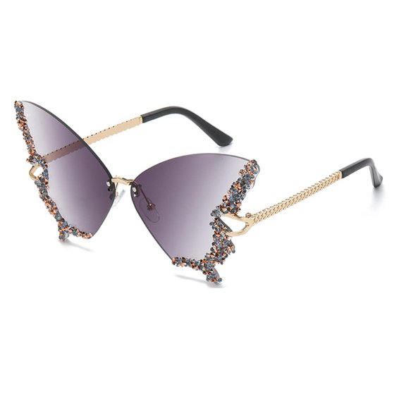 ROZYARD Butterfly Glasses Women Rimless Sunglasses Small Face Butterfly Sunglasses Rhinestone Bling Sunglasses Cat-Eye
