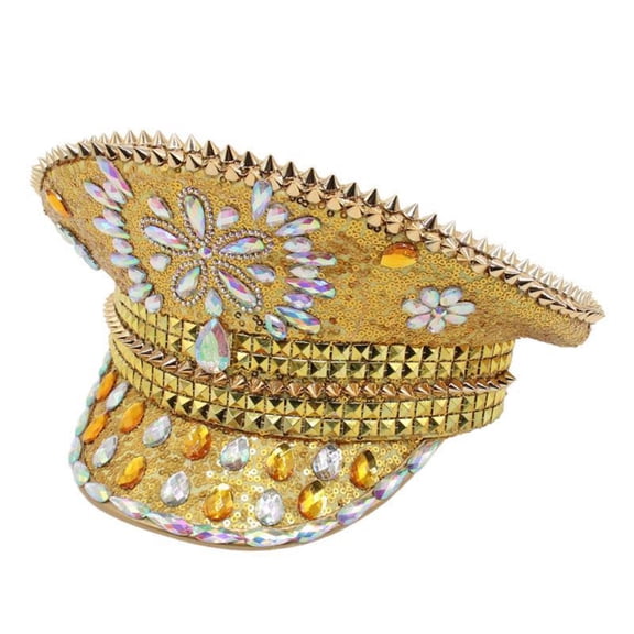 ROZYARD Captain Hat Rhinestones Sequins Sailor Hat Shining Cap for Bachelorette Party