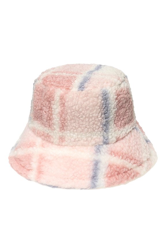 Color Patch Lattice Plush Basin Hat Small for Fresh Grid Fisherman Plush Bucket Plush Fisherman Cap Wide Brim Outdoor Tr