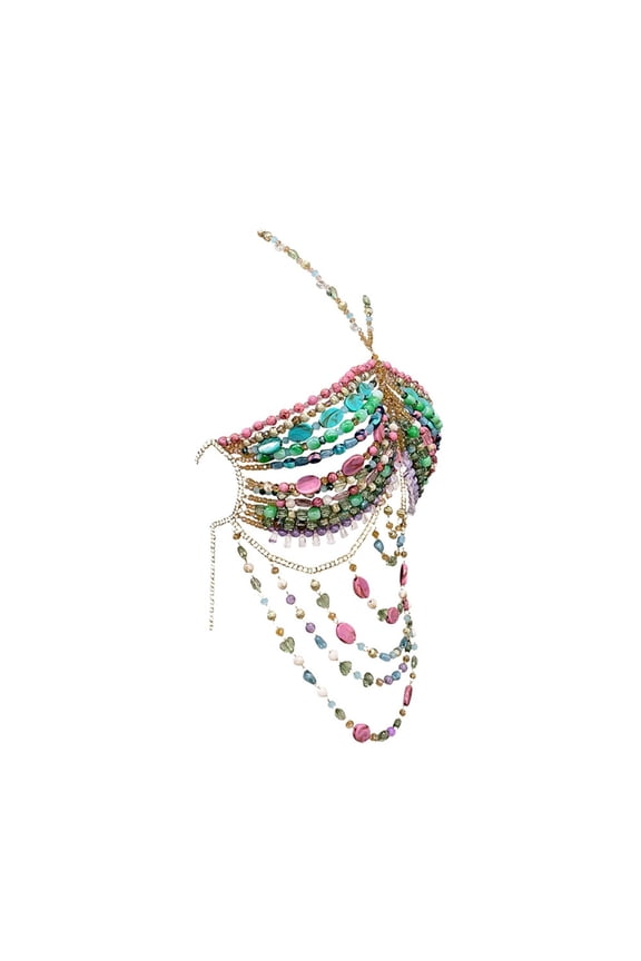 Colorful Abstract Acrylic Beaded Halter Crop Top Body Chain Jewelry Camisole