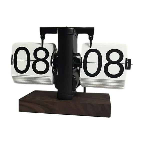 ROZYARD Contemporary Retro Flip Clock Auto Time Display Metal Wood Quiet Office Decor