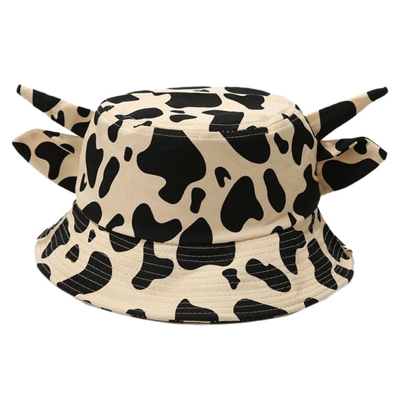 ROZYARD Cow Print Fisherman Hat with Horns & Ears for Party, Travel, Vacations Unisex