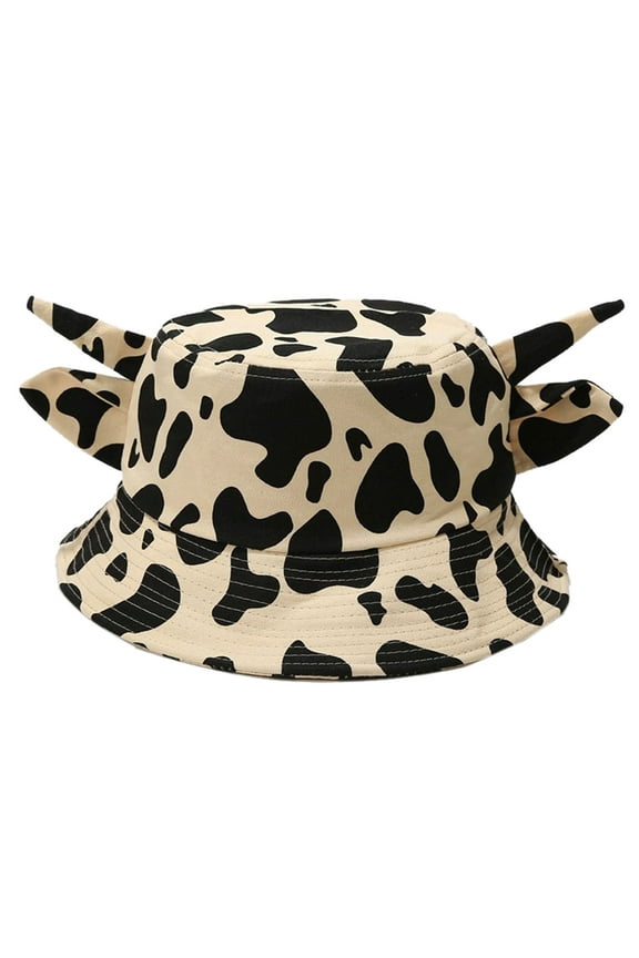 Cow Print Fisherman Hat with Horns & Ears for Party, Travel, Vacations Unisex