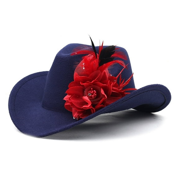 ROZYARD Cowboy Hat Womens Flower Feathers Hat Western Cowgirl Hats Party Props Costume