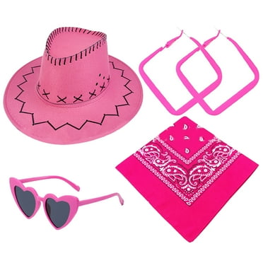 ROZYARD Cowboy Hat with Kerchief Earrings Sunglasses Western Cowgirl Hat Photo Props