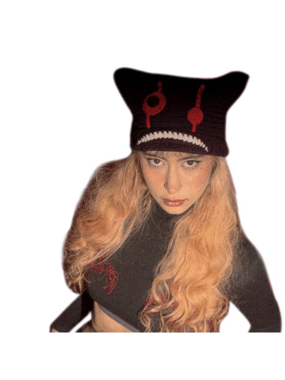 Cute Y2K-style Cat Ear Hat Little Devil Knitted Hat Slouchy Beanies for Women