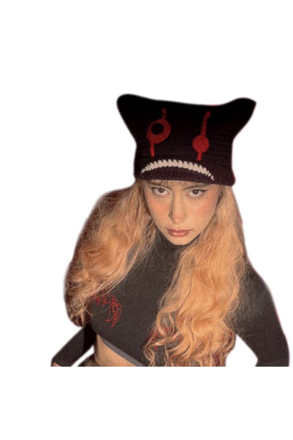 Cute Y2K-style Cat Ear Hat Little Devil Knitted Hat Slouchy Beanies for Women