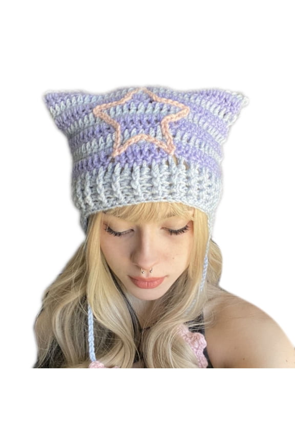 Cute Y2K-style Cat Ear Hat Little Devil Knitted Hat Slouchy Beanies for Women