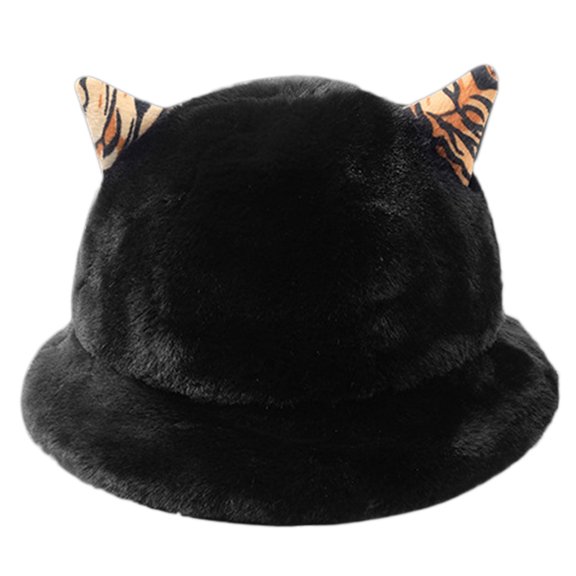 ROZYARD Cute for Cat Ears Plush Basin Hat Fisherman Autumn Winter Bucket Plush Fisherman Cap Hipster Wide Brim Outdoor Trend