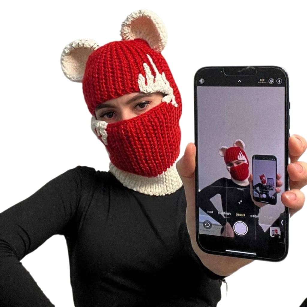 ROZYARD Daily Balaclava Neck Protect Hat Cute Bear Ear Windproof Hat for Winter