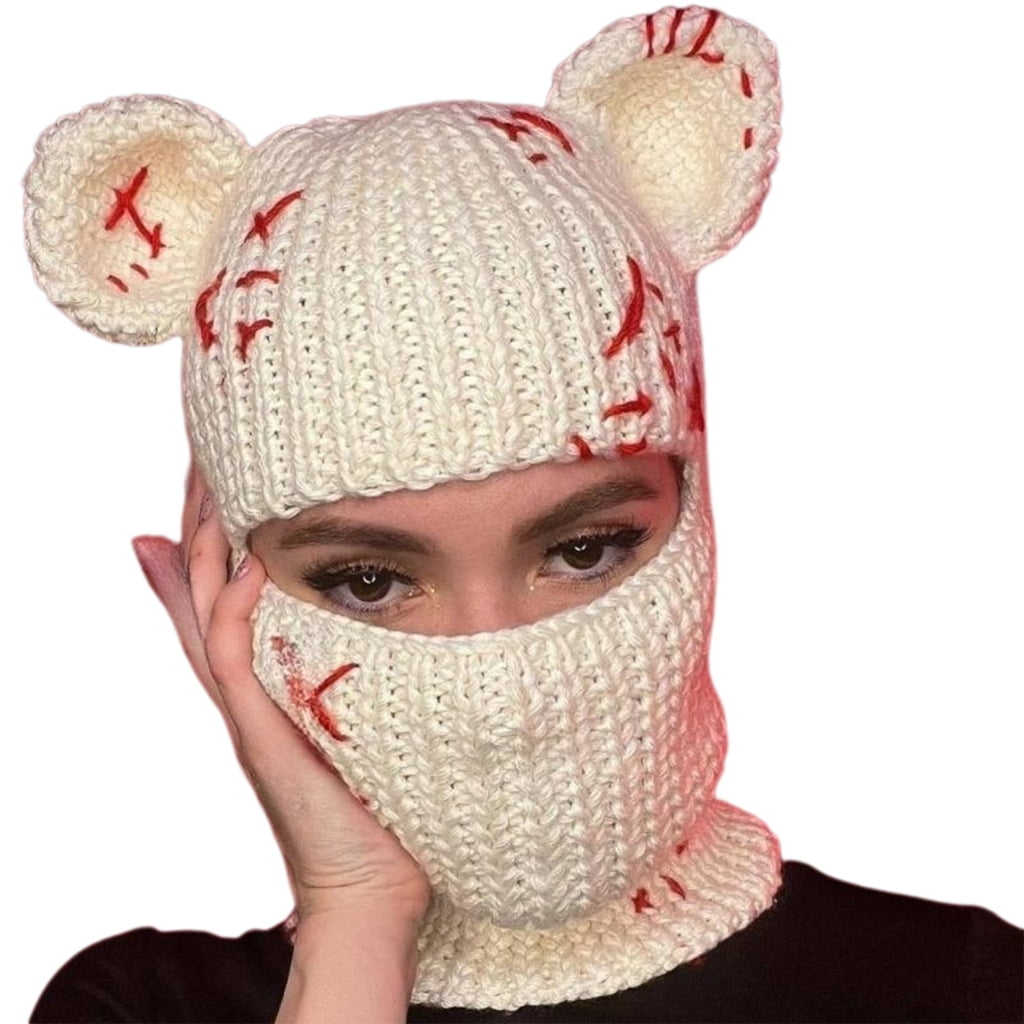 ROZYARD Daily Balaclava Neck Protect Hat Cute Bear Ear Windproof Hat for Winter