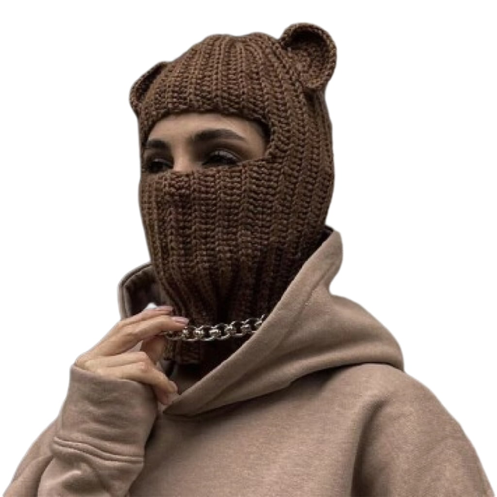 ROZYARD Daily Balaclava Neck Protect Hat Cute Bear Ear Windproof Hat for Winter