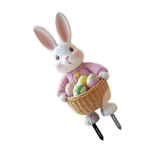 Multifunctional Rabbit Statue Stake with Colorful Eggs PVC Garden Floor Insert