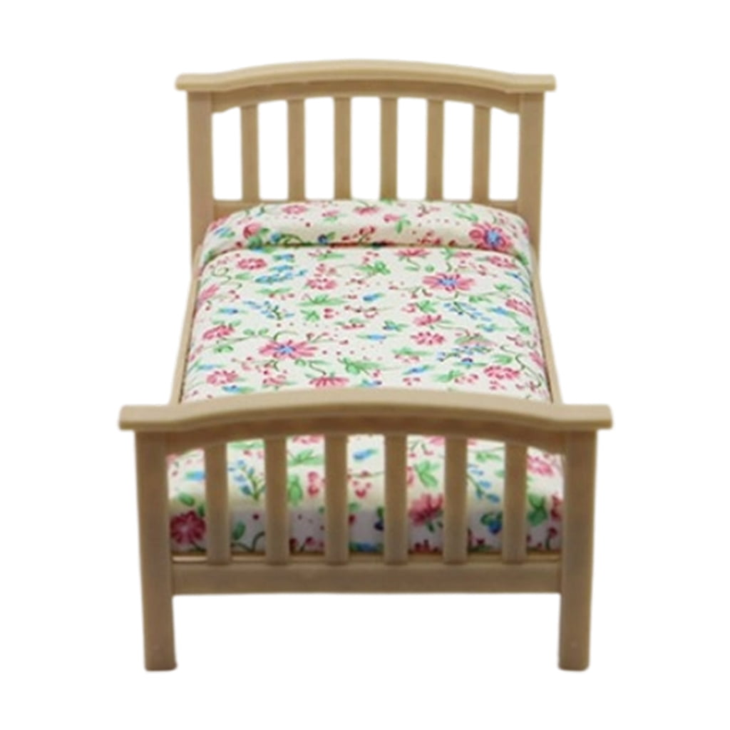 ROZYARD Doll House Miniature Single Bed Wooden Furniture For 1/12 ...