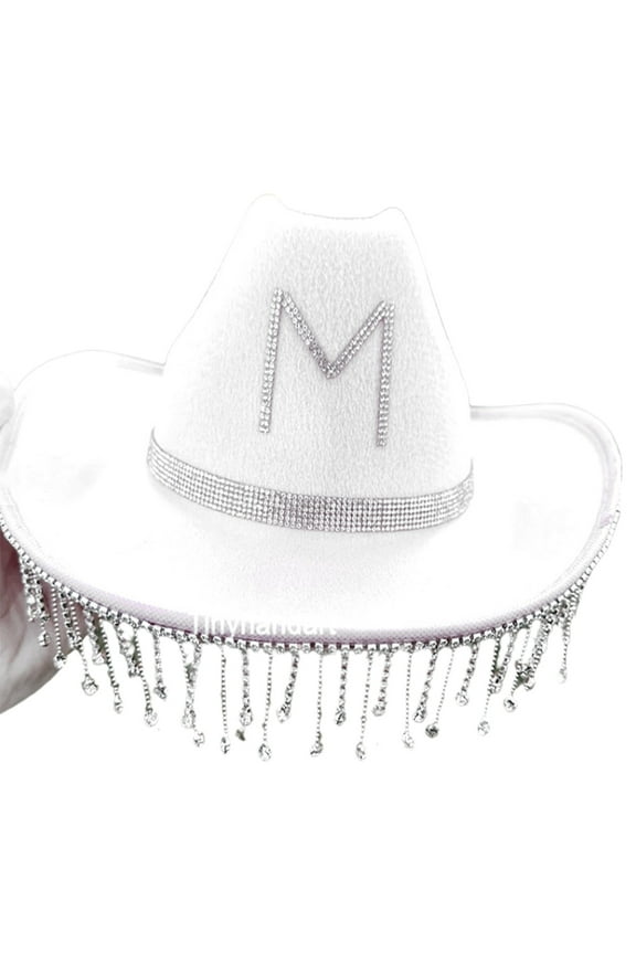 Elegant Cowgirl Hat Shinning Dangle Rhinestone Fringe Wedding Photo Sunproof Hat