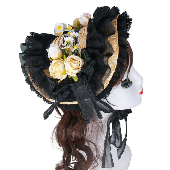 ROZYARD Elegant Victorian Fascinator Hat Lace Trim Flower Bonnet Hat for Theme Occasion