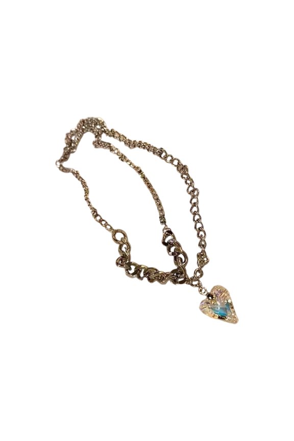 Everyday Titanium Steel Glass Heart Necklace Handmade Lightweight Jewelry Gift