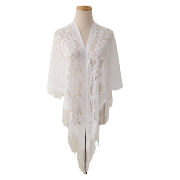 ROZYARD Fashionable Sheer Shawl Triangle Lace Tassels Cover Wrap for Lady Spring Outfit
