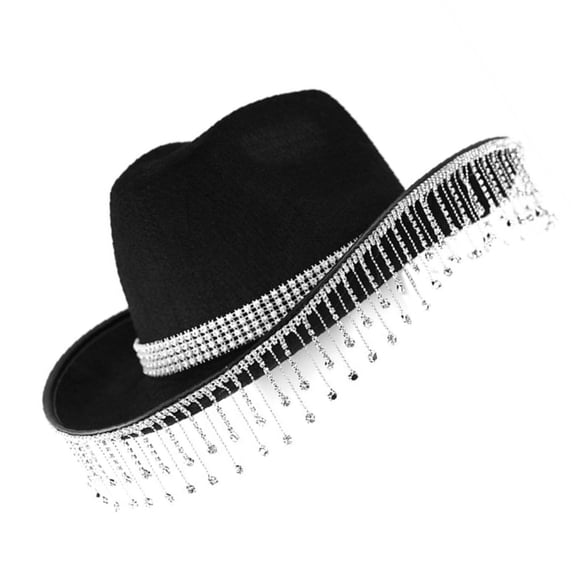 ROZYARD Fringed Rhinestone Cowgirl Cap Adjustable Wide Brim Cowboy Hat Teens Girl Fashion Nightclub Party Hat Photoshooting Cap