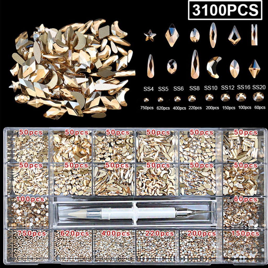 ROZYARD Glass Nail Rhinestones Crystal Nail Gems Stones Multi Shapes Gem Nail Decoration