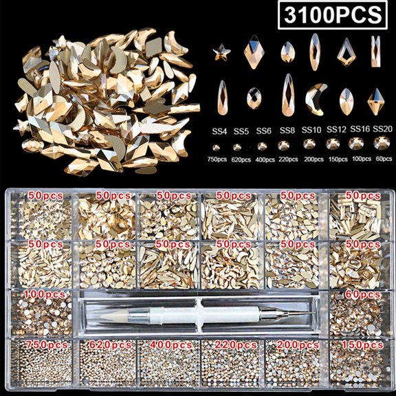 ROZYARD Glass Nail Rhinestones Crystal Nail Gems Stones Multi Shapes Gem Nail Decoration