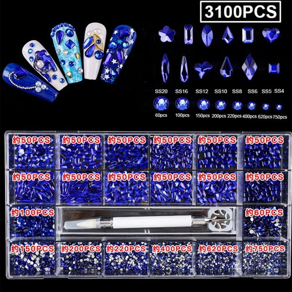 ROZYARD Glass Nail Rhinestones Crystal Nail Gems Stones Multi Shapes Gem Nail Decoration