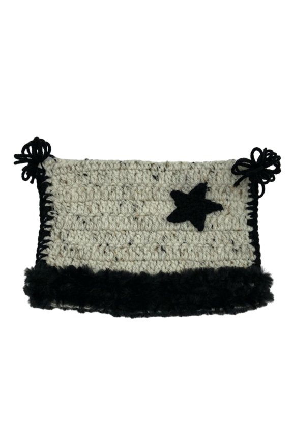 Handmade Cat Ear Shape Hat Knit Winter Windproof Hat with Dangle Star Tassels