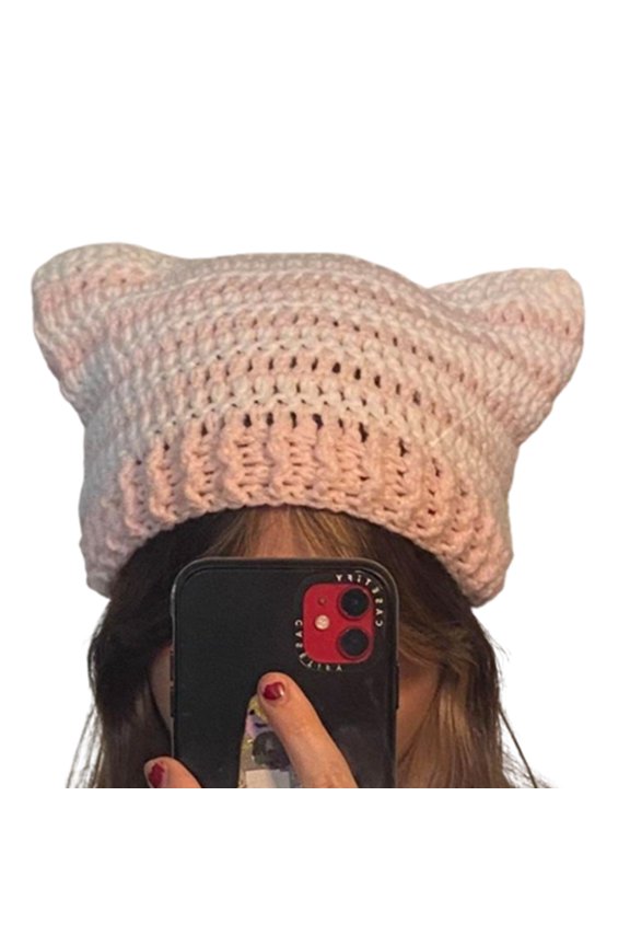 Handmade Crochet Hat Y2K Girls Beanie Hat Sweet Knit Bonnet Breathable Hat