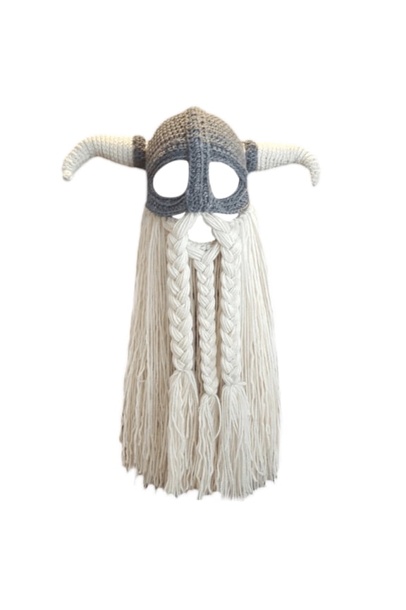 Horned Face Cover Hat Novelty Balaclava Hat with Beard for Birthday Party Wear