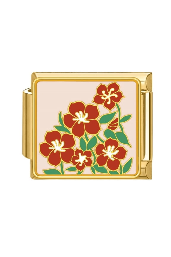 Italian Charm Link Beads Stainless Steel Texture Flower Jewelry Finding