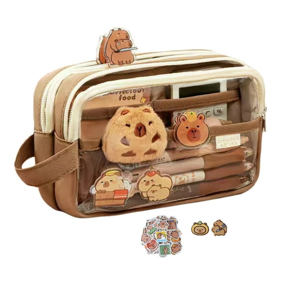 ROZYARD Large Capacity Pencil Case with Sticker Cartoon Pencil Pouches Pencil Bag Lovely Pen Bag for Student