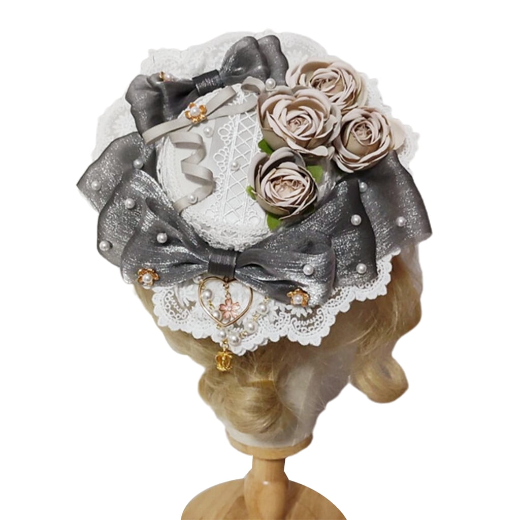 ROZYARD Lolita Lace Bonnet Top Hat Shiny Bow Rose Flower Pendant Kawaii Hair Accessories